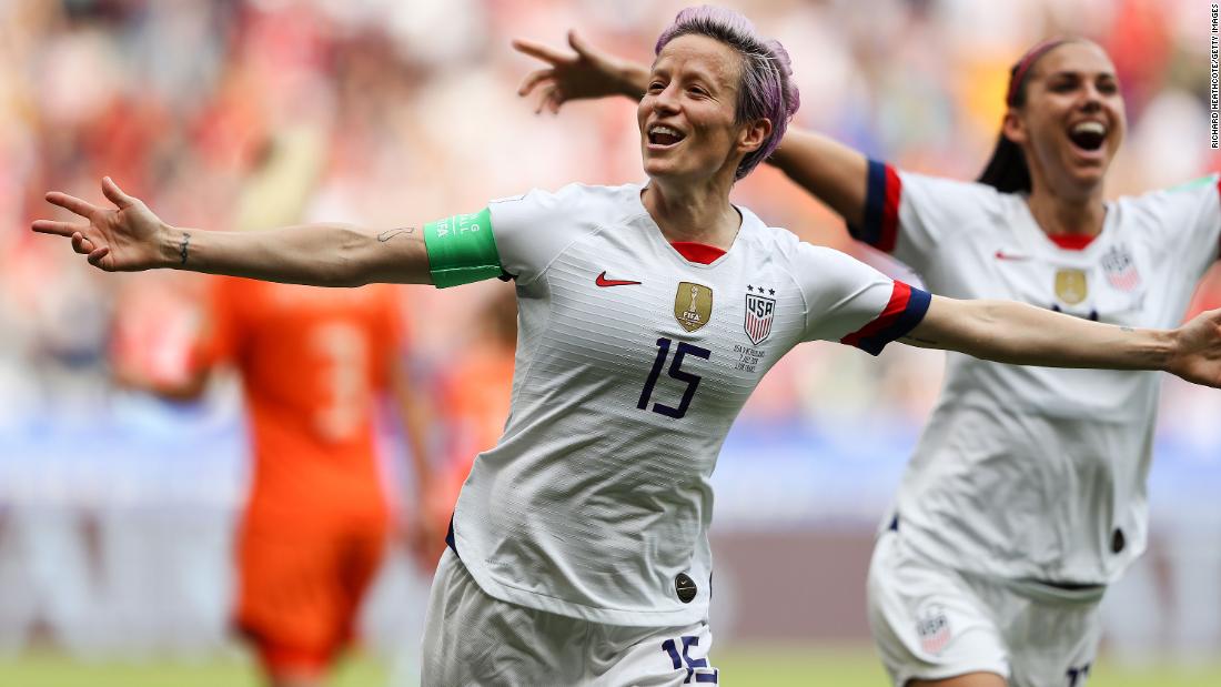 Megan Rapinoe and the World Cup winning US Women&#39;s National Team filed a lawsuit against the US Soccer Federation in March 2019, alleging unequal pay for equal work with the men&#39;s soccer team. Here Rapinoe celebrates scoring during the 2019 FIFA Women&#39;s World Cup Final.