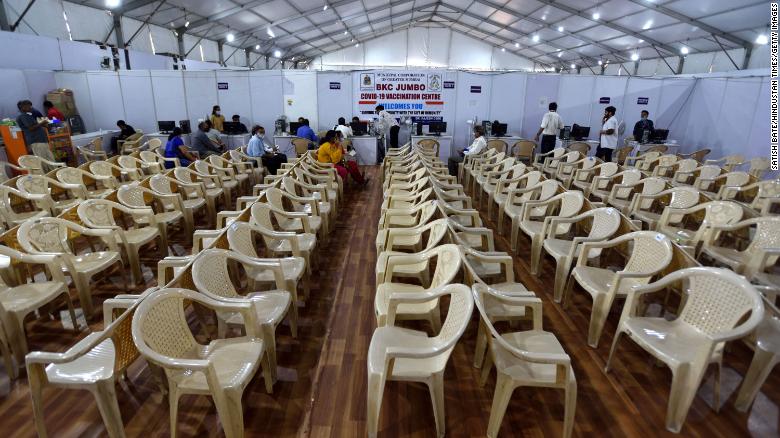 A vaccination center in Mumbai, India, that had to turn people away due to a shortage of vaccines on April 9.