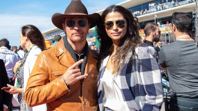 Matthew McConaughey and his wife Camila Alves attend the F1 Grand Prix of USA at Circuit of The Americas in Austin, Texas on November 03, 2019. (