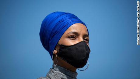 Rep. Ilhan Omar, D-Minnesota, attends a news conference on rent and mortgage cancellation in Washington on Thursday, March 11, 2021.