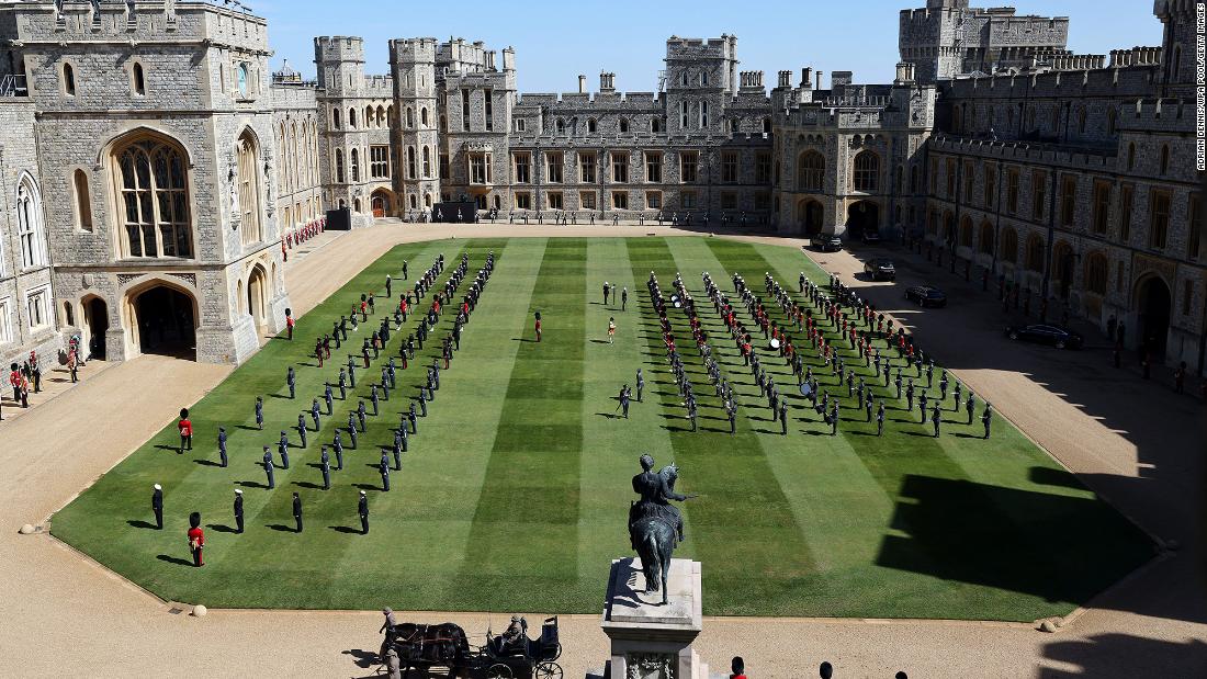 Members of the military gather in Windsor Castle&#39;s Quadrangle ahead of the funeral.