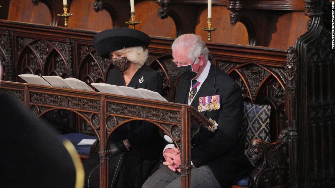 Charles and Camilla attend the funeral of Charles&#39; father, Prince Philip, in April 2021.