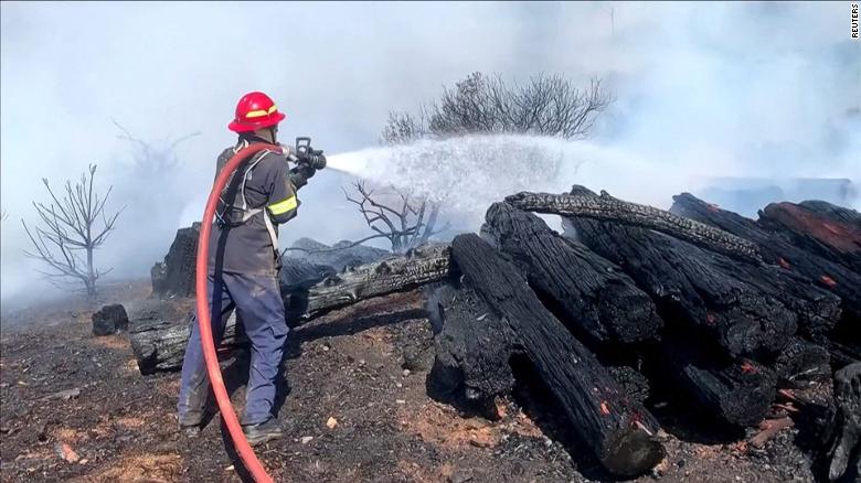 Firefighters battle flames in South African national park