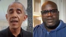 Obama and Shaquille O&#39;Neal pictured during an NBC special urging Americans to get vaccinated