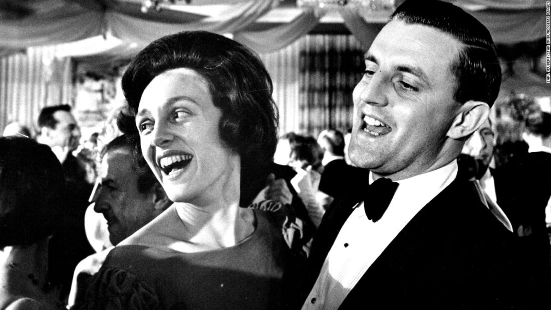 Mondale and his wife attend the inaugural ball for newly sworn-in President Lyndon B. Johnson in Washington, DC, on January 20, 1965.