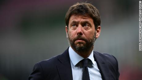 Juventus FC President Andrea Agnelli looks on prior to the Italian Serie A football match AC Milan vs Juventus played behind closed doors on July 7, 2020 at the San Siro stadium in Milan, as the country eases its lockdown aimed at curbing the spread of the COVID-19 infection, caused by the novel coronavirus. (Photo by Miguel MEDINA / AFP) (Photo by MIGUEL MEDINA/AFP via Getty Images)