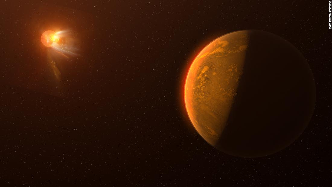 This artist&#39;s conception depicts a violent flare erupting on the star Proxima Centauri as seen from the viewpoint of a planet orbiting the star called Proxima Centauri b. 