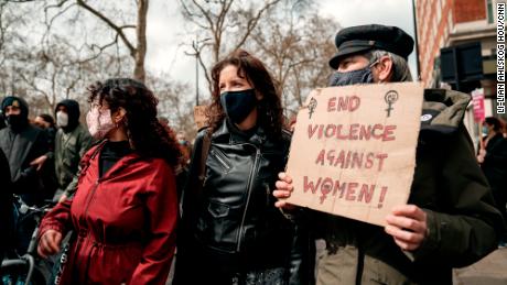 The organizers of the &quot;Women Will Not Be Silenced&quot; group (from left, Alia Butt, Helen O&#39;Connor and Steph Pike) march at one of London&#39;s &quot;Kill the Bill&quot; protests.