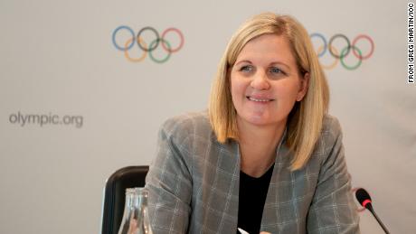 IOC Athletes&#39; Commission chair Kirsty Coventry hosts a press conference in Olympic House focusing on the commission and Rule 50. 
