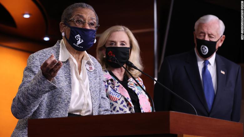 Del. Eleanor Holmes Norton speaks during a news conference about statehood for the District of Columbia with Rep. Carolyn Maloney and House Majority Leader Steny Hoyer at the U.S. Capitol on Thursday in Washington, DC. 