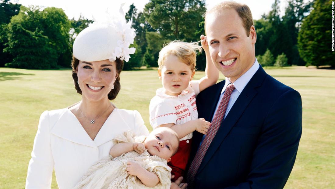 William and Catherine pose with their children at Charlotte&#39;s christening in July 2015.