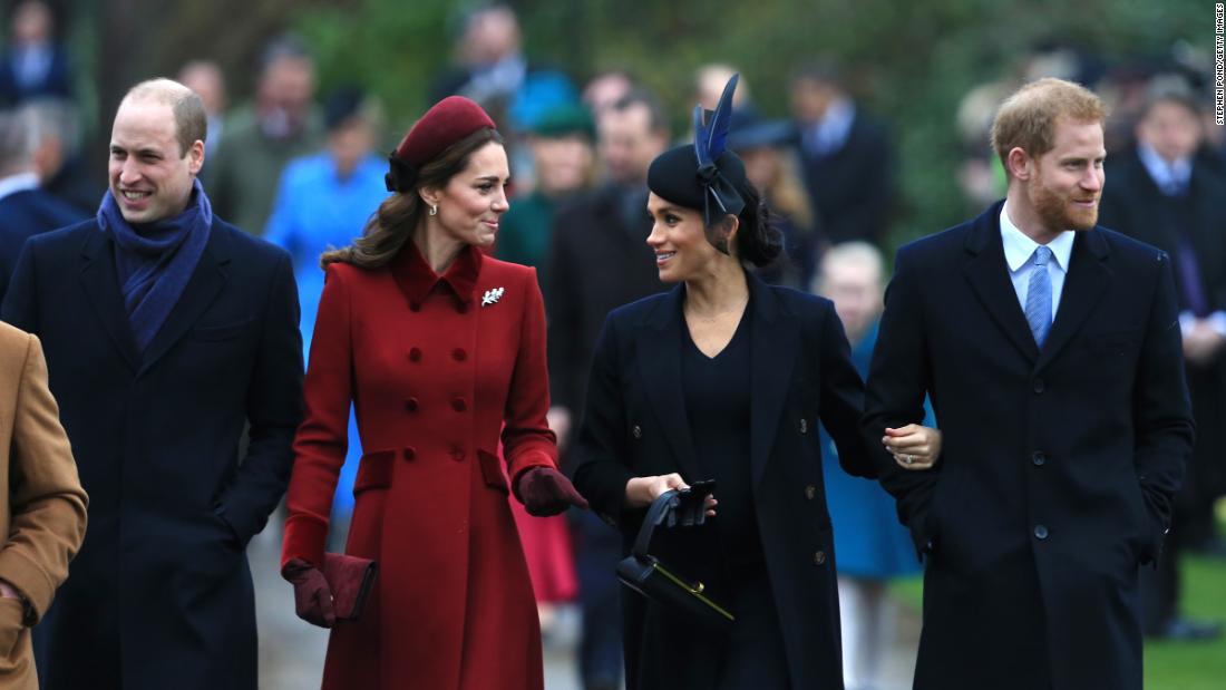 From left, William, Catherine, Meghan and Harry arrive for a Christmas Day church service in 2018.