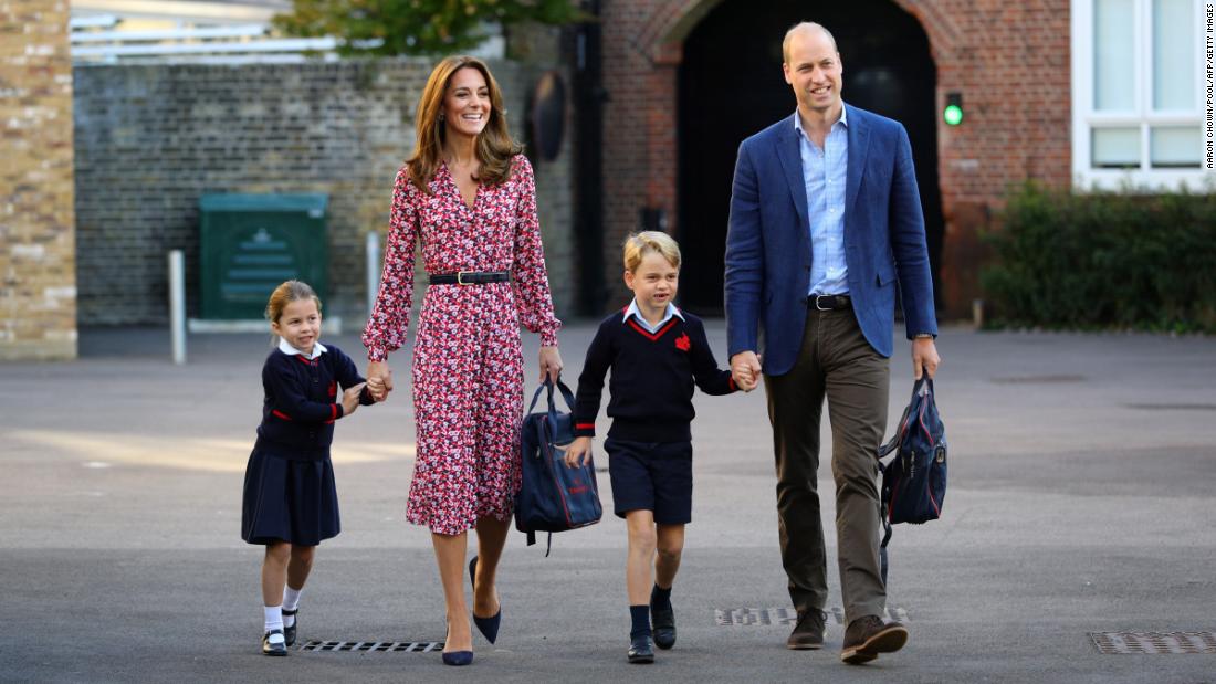 William and Kate escort Princess Charlotte, accompanied by her brother, Prince George, as Charlotte arrives for &lt;a href=&quot;https://edition.cnn.com/2019/09/05/uk/princess-charlotte-school-gbr-intl/index.html&quot; target=&quot;_blank&quot;&gt;her first day of school&lt;/a&gt; at Thomas&#39;s Battersea in London, on September 5, 2019.