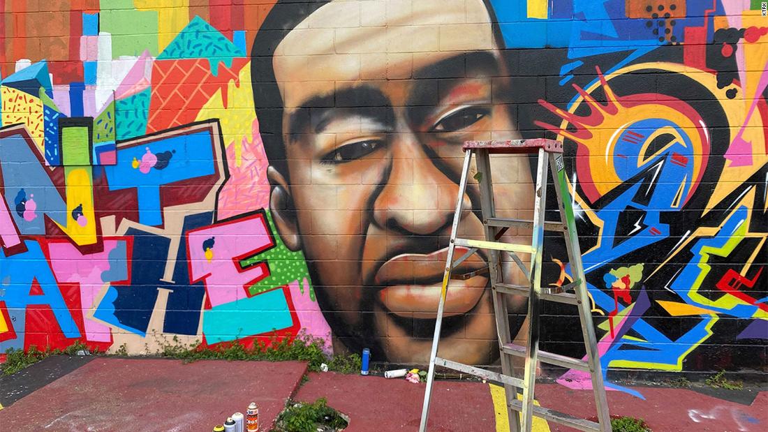 George Floyd mural in Houston defaced with a racial epithet