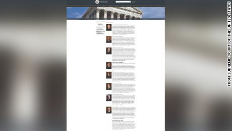 The Supreme Court&#39;s website without Justice Barrett&#39;s photo on April 23, 2021