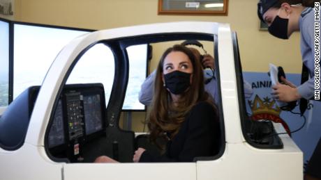The Duchess of Cambridge was dressed in black as a mark of respect following the death of the Duke of Edinburgh and wore a face covering to combat the spread of Covid-19 during the visit. 