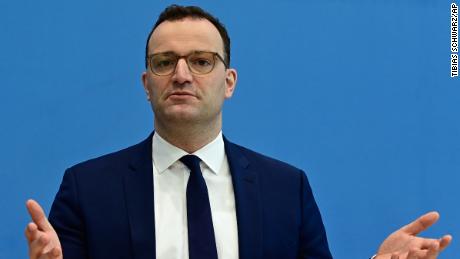 German Health Minister Jens Spahn addresses a news conference in Berlin on Friday on the latest situation in the fight against the coronavirus.
