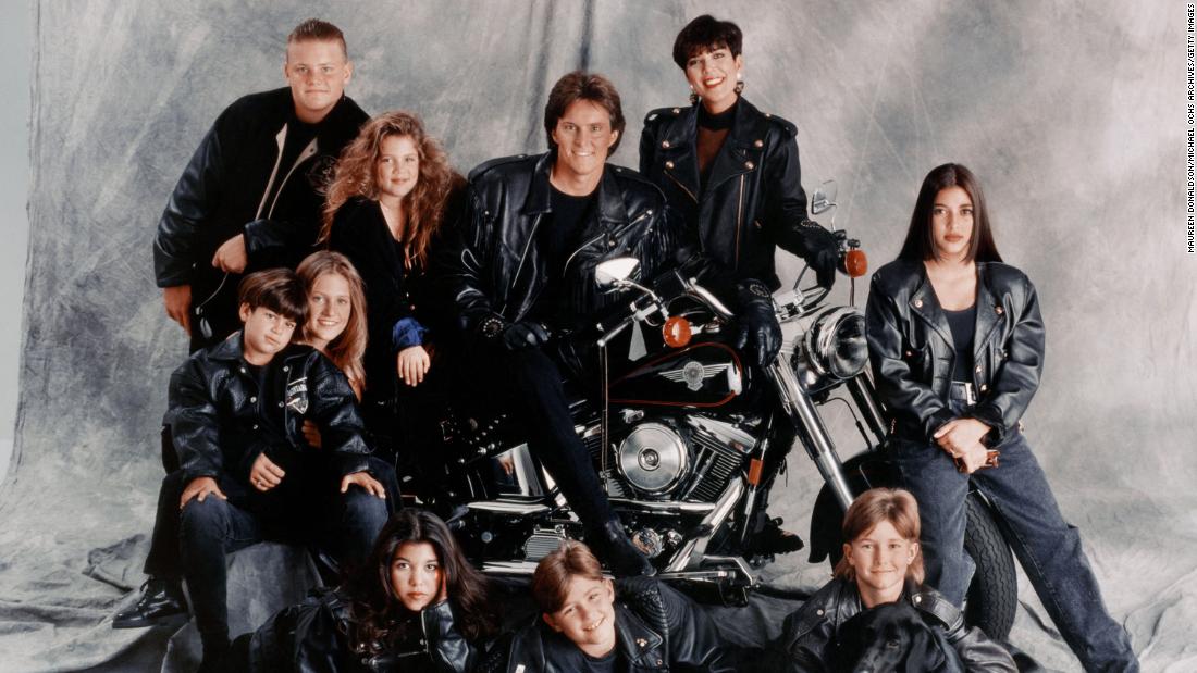 The Jenner-Kardashian family poses for a portrait in 1993. Kris and Jenner each had four children when they were married. Clockwise from top left, the kids are Burton Jenner, Khloe Kardashian, Kim Kardashian, Brandon Jenner, Brody Jenner, Kourtney Kardashian, Cassandra Jenner and Rob Kardashian.