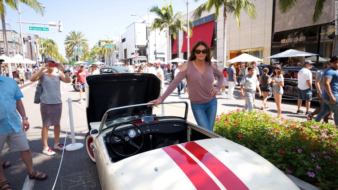 Jenner displays her Austin-Healey Sprite at the Rodeo Drive Concours d&#39;Elegance in June 2017 in Beverly Hills, California.