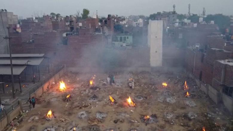 Drone images of mass cremations as India battles Covid-19