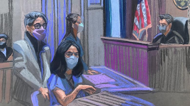 Ghislane Maxwell is pictured in a court sketch as she pleaded not guilty to sex trafficking charges in April 2021.
