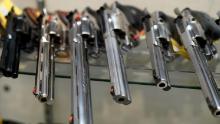 A display of guns for sale is seen at Coliseum Gun Traders Ltd. in Uniondale, New York on September 25, 2020. -