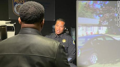 Chief Daniel Hahn of the Sacramento Police Department speaks to CNN at immersive video training facility.