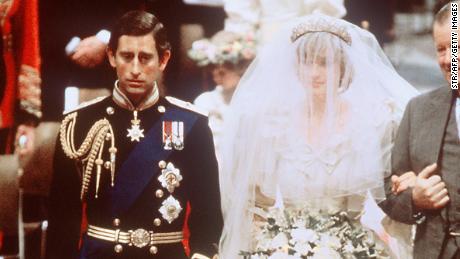 (From left) Prince Charles of Wales and the late Diana, Princess of Wales, are shown at their wedding at St. Paul&#39;s Cathedral in London.