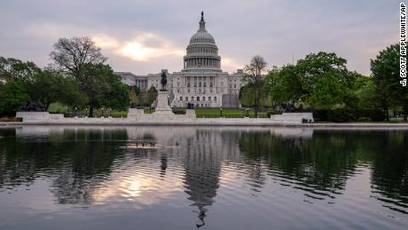 The Capitol is seen in Washington, early Wednesday, April 28, 2021.