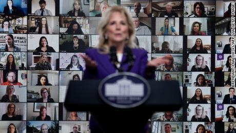 Biden, seen here speaking about military families during a virtual event, is her own first lady with her own mission. 