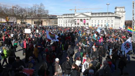 Protesters take part in an anti-lockdown demonstration in Kassel, central Germany, on March 20.