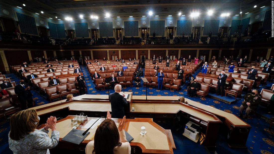 Biden addresses a joint session of Congress in April 2021. Because of Covid-19 restrictions, only a limited number of lawmakers were in the House chamber. &lt;a href=&quot;https://www.cnn.com/2021/04/28/politics/gallery/biden-first-address-joint-session-congress/index.html&quot; target=&quot;_blank&quot;&gt;Biden&#39;s speech&lt;/a&gt; focused on the administration&#39;s accomplishments thus far and unveiled key components of his next legislative push.