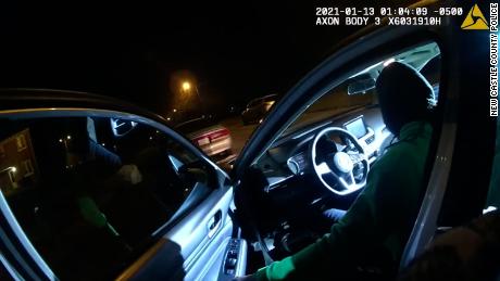 An image from the bodycam footage released by  New Castle County Police