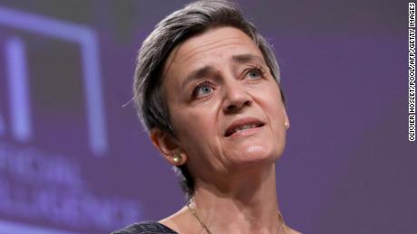 Margrethe Vestager speaks during a press conference on artificial intelligence in April, 2021. 