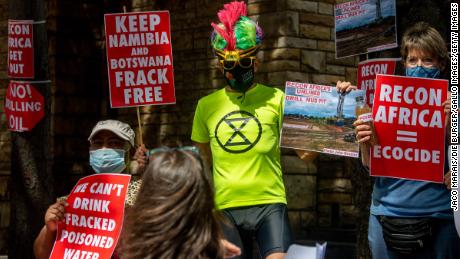 Demonstrators in Cape Town, South Africa stage a silent protest against the drilling in the Kavango Basin, on March 11.