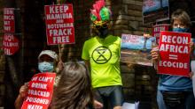 Demonstrators in Cape Town, South Africa stage a silent protest against the drilling in the Kavango Basin, on March 11.