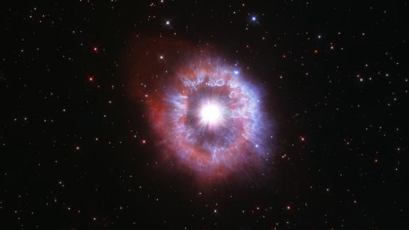 Hubble took this image of the rare blue variable star AG Carinae, located 20,000 light-years away from Earth in the Milky Way galaxy, to celebrate the 31st anniversary of its launch. The star has experienced several explosions that created its distinctive halo.