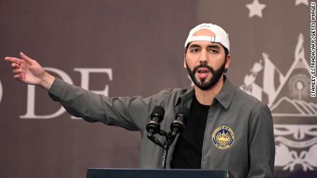 Salvadoran President Nayib Bukele delivers a press conference at a hotel in San Salvador, on February 28, 2021. 