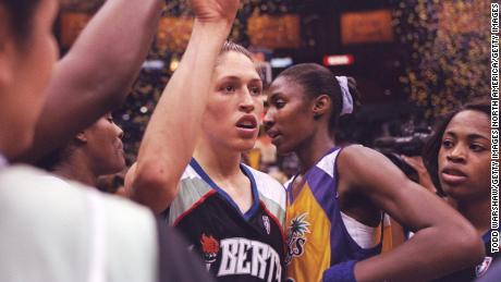 Rebecca Lobo looks on during the WNBA opening game between the New York Liberty and the Los Angeles Sparks.