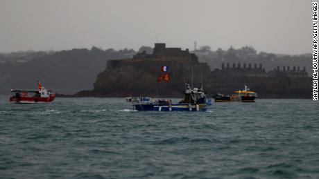 French fishing boats protest over fishing rights near the Jersey port of Saint Helier on Thursday, May 6.