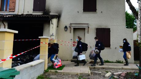 Forensics officers arrive at the home of Chahinez Daoud on May 5, 2021 in Merignac, Bordeaux.