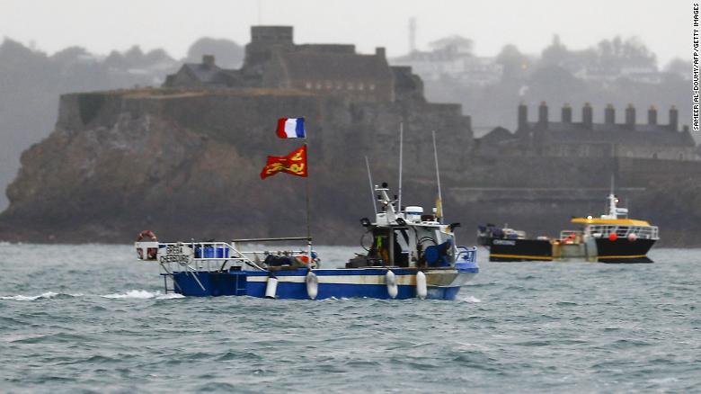 French boats protest about fishing rights in front of the port of Saint Helier on Thursday May 6.