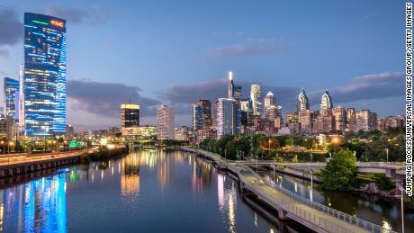 Philadelphia&#39;s skyline on a summer night.