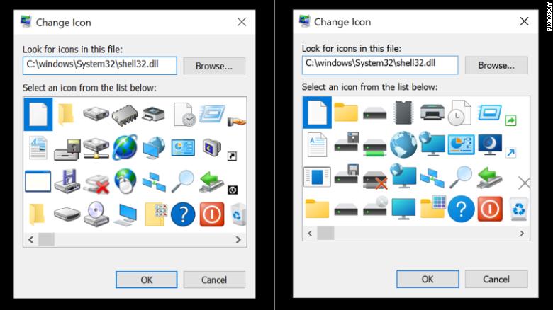 Old icons (left) and new icons (right)