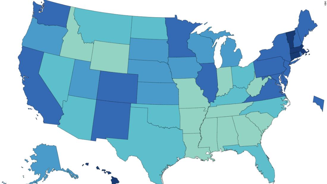 These are the states with the highest and lowest vaccination rates