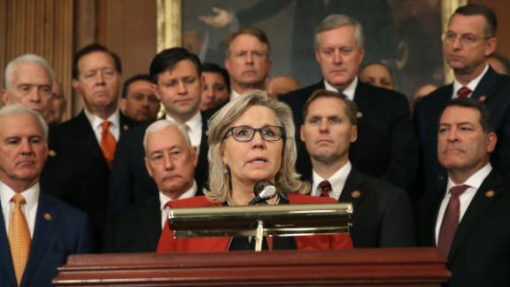 Cheney speaks during a news conference with other Republicans in October 2019. The House had just passed a resolution that formalized the procedures of an impeachment inquiry into President Donald Trump. No Republicans supported that resolution.