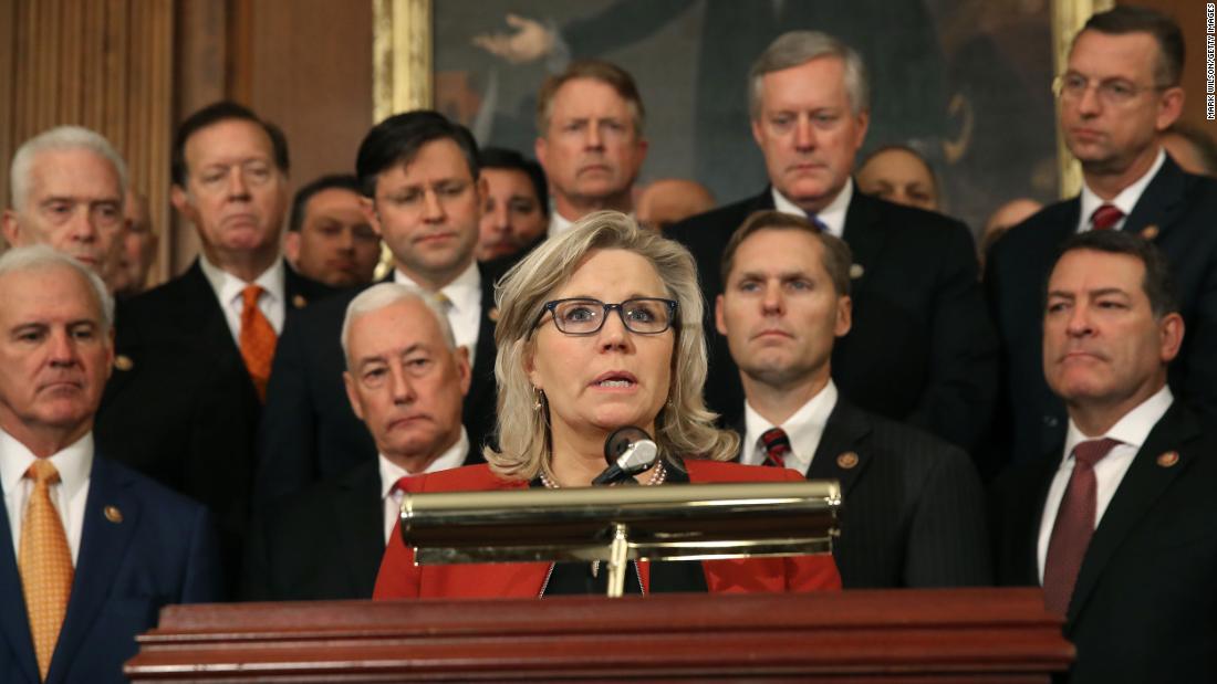 Cheney speaks during a news conference with other Republicans in October 2019. The House &lt;a href=&quot;https://www.cnn.com/2019/10/31/politics/house-impeachment-inquiry-resolution-floor-vote/index.html&quot; target=&quot;_blank&quot;&gt;had just passed a resolution&lt;/a&gt; that formalized the procedures of an impeachment inquiry into President Donald Trump. No Republicans supported that resolution.