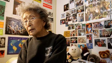 In this 2005 photo, Yuri Kochiyama is surrounded by notes and memorabilia in her apartment in Oakland, California. She died in 2014 at age 93.