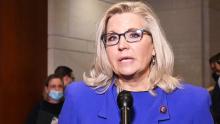 US Representative Liz Cheney, Republican of Wyoming, speaks to the press at the US Capitol in Washington, DC, on May 12, 2021. - House Republicans voted Wednesday to oust anti-Trump conservative Cheney from her leadership role confirming that the party out of power in Washington is casting its lot with the former US President. (Photo by MANDEL NGAN / AFP) (Photo by MANDEL NGAN/AFP via Getty Images)