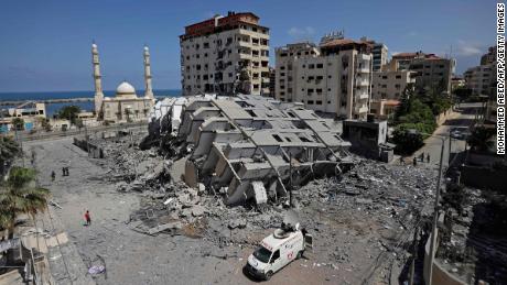 A destroyed building is seen in Gaza City on Wednesday.